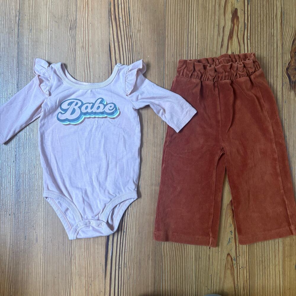 PL Baby long sleeve Babe bodysuit brown corduroy wide leg pant‎ set SIZE  18M